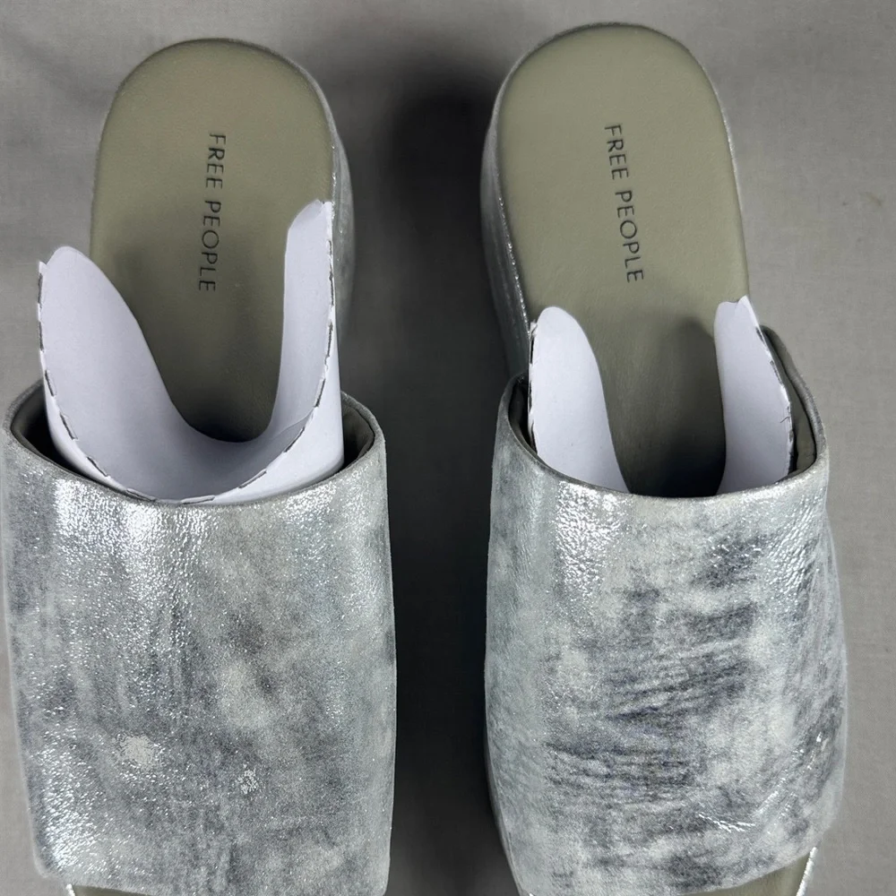 Free People Silver Metallic Platform‎ Slide Sandals